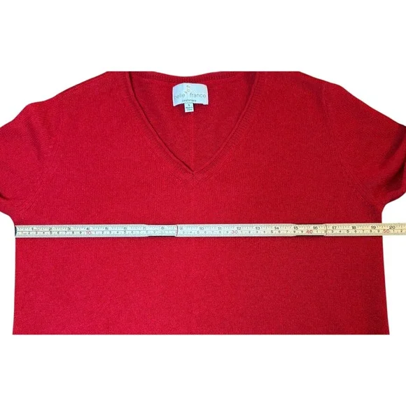 Belle France Cashmere V Neck Sweater Red Long Sleeve Side Slit Womens S Pullover - Picture 8 of 9